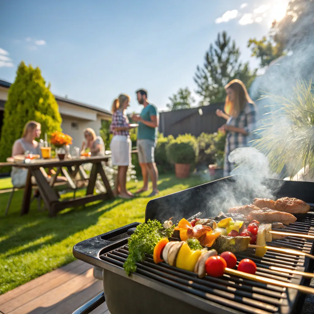 A vibrant outdoor grilling scene